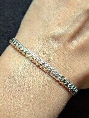 925 Sterling Silver Chain Bracelet Everyday Vintage Look 18 cm